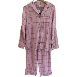 Pajamagram Pink Plaid Soft Flannel Pajama Set Sleep Shirt & Pants Small NWT New